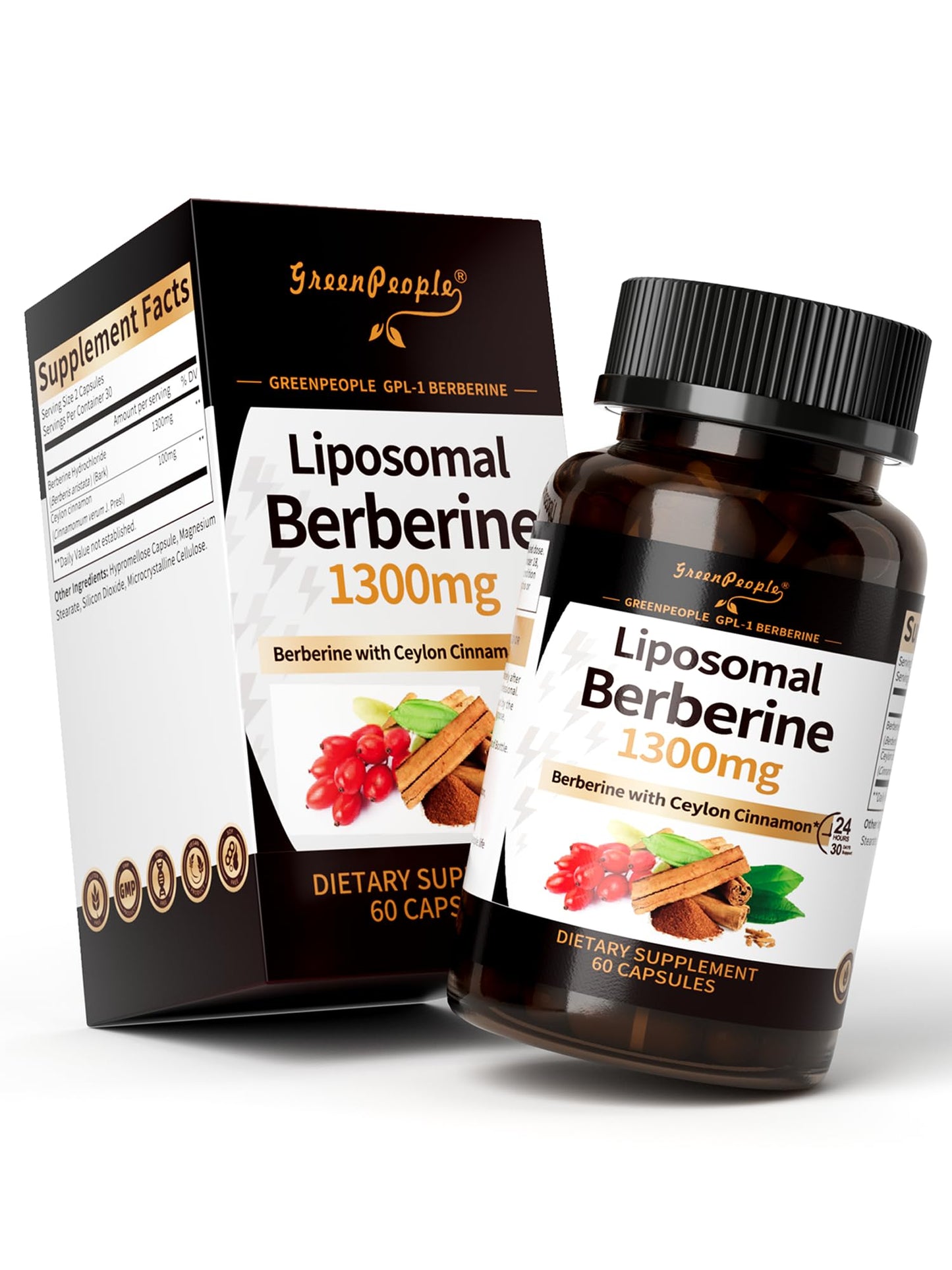 GREENPEOPLE Liposomal Berberine HCl 1300mg – AMPK Activation, High Absorption, Non-GMO/Vegan – 30-Day Supply