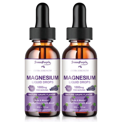 GREENPEOPLE Magnesium Glycinate Liquid Drops 1000mg – 5-in-1 High Absorption for Sleep, D3/K2/B6, 2 fl oz (2 Pack)