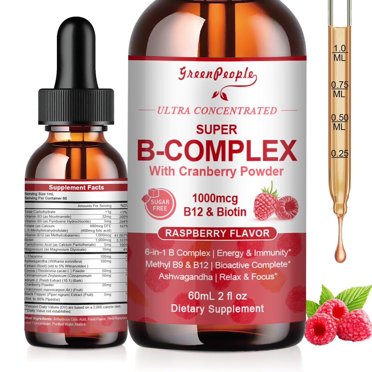 GREENPEOPLE Methylated B Complex | Methyl B12 & L-Methyl Folate | Energy, Immunity & Cognitive Support | Vegan, 2 fl oz, 2 Pack
