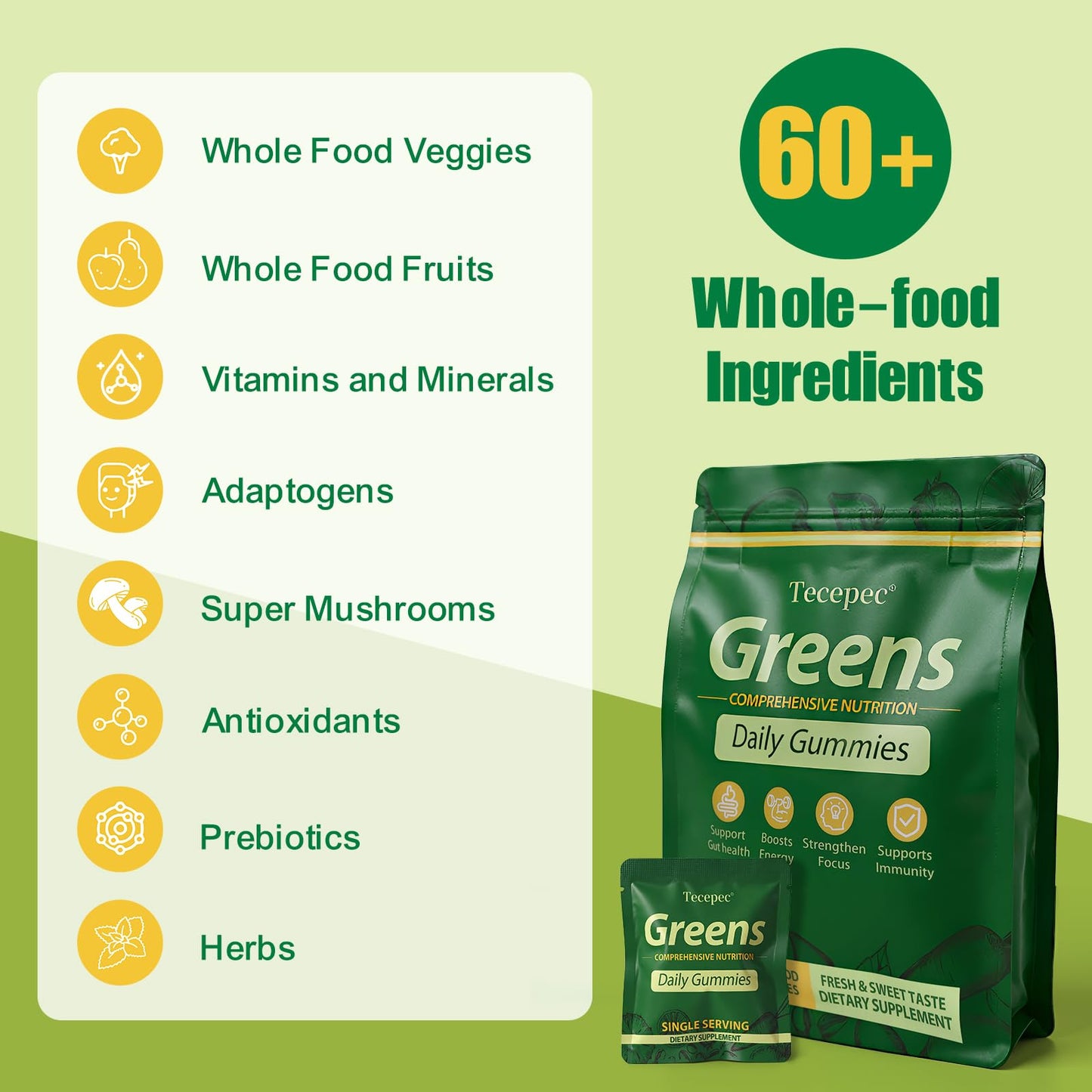 Greens Daily Gummies – Superfood Greens Multivitamin for Digestive Health & Immune Support | Non-GMO, 120 Count