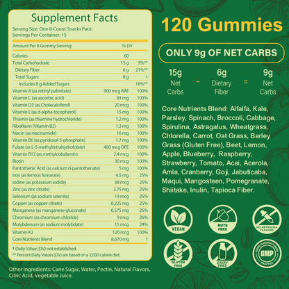 Greens Daily Gummies – Superfood Greens Multivitamin for Digestive Health & Immune Support | Non-GMO, 120 Count