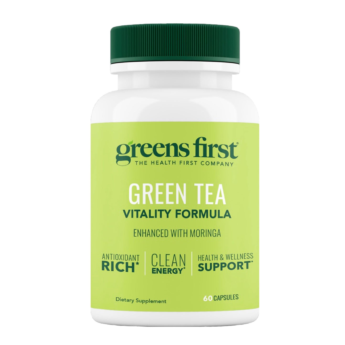 Greens First Green Tea Vitality Formula - Enhanced with Moringa - Antioxidant-Rich for Clean Energy - Vegan & Gluten-Free - 60 Capsules