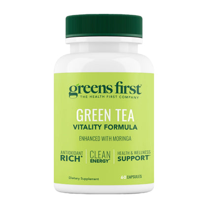 Greens First Green Tea Vitality Formula - Enhanced with Moringa - Antioxidant-Rich for Clean Energy - Vegan & Gluten-Free - 60 Capsules