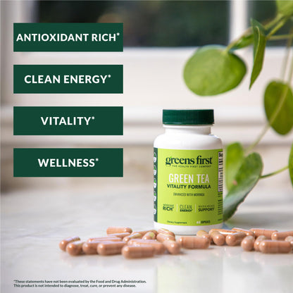 Greens First Green Tea Vitality Formula - Enhanced with Moringa - Antioxidant-Rich for Clean Energy - Vegan & Gluten-Free - 60 Capsules