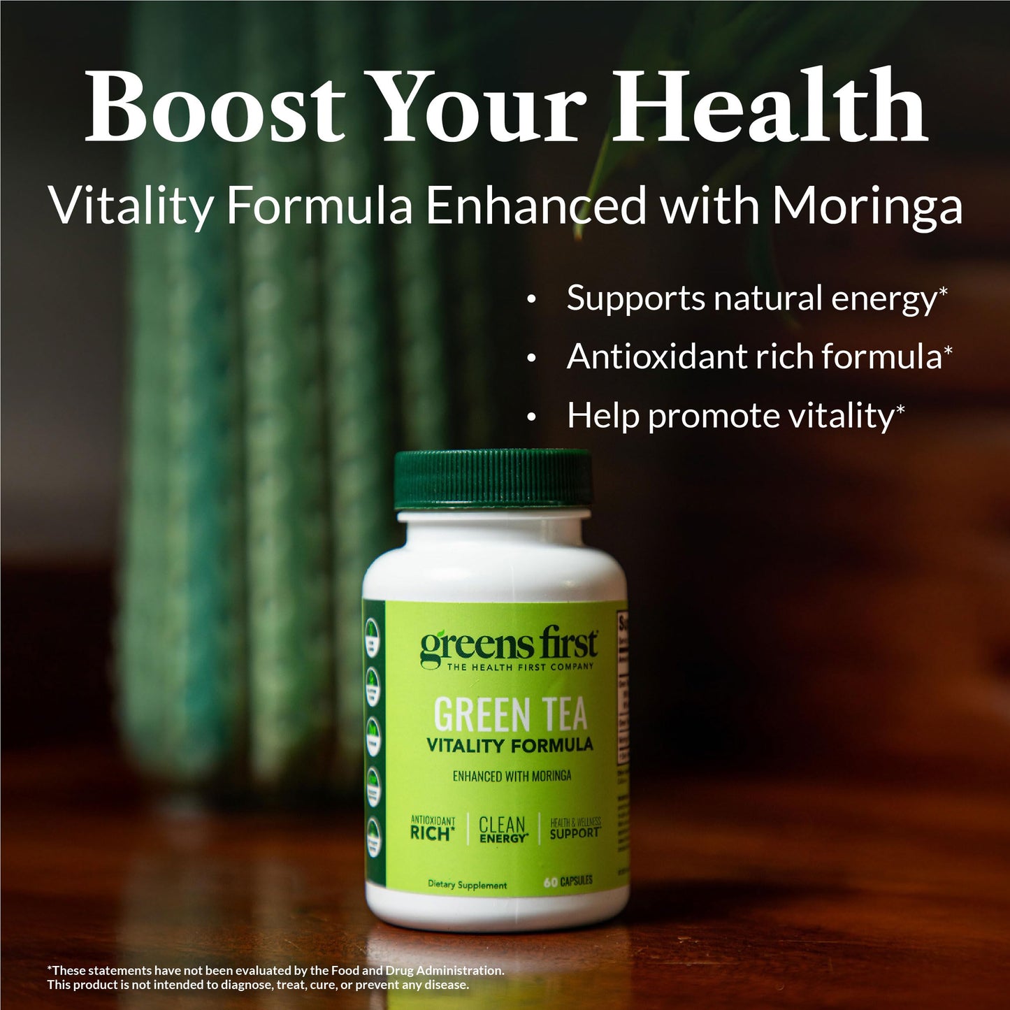 Greens First Green Tea Vitality Formula - Enhanced with Moringa - Antioxidant-Rich for Clean Energy - Vegan & Gluten-Free - 60 Capsules