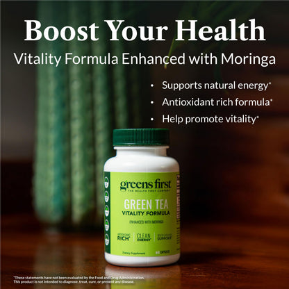 Greens First Green Tea Vitality Formula - Enhanced with Moringa - Antioxidant-Rich for Clean Energy - Vegan & Gluten-Free - 60 Capsules