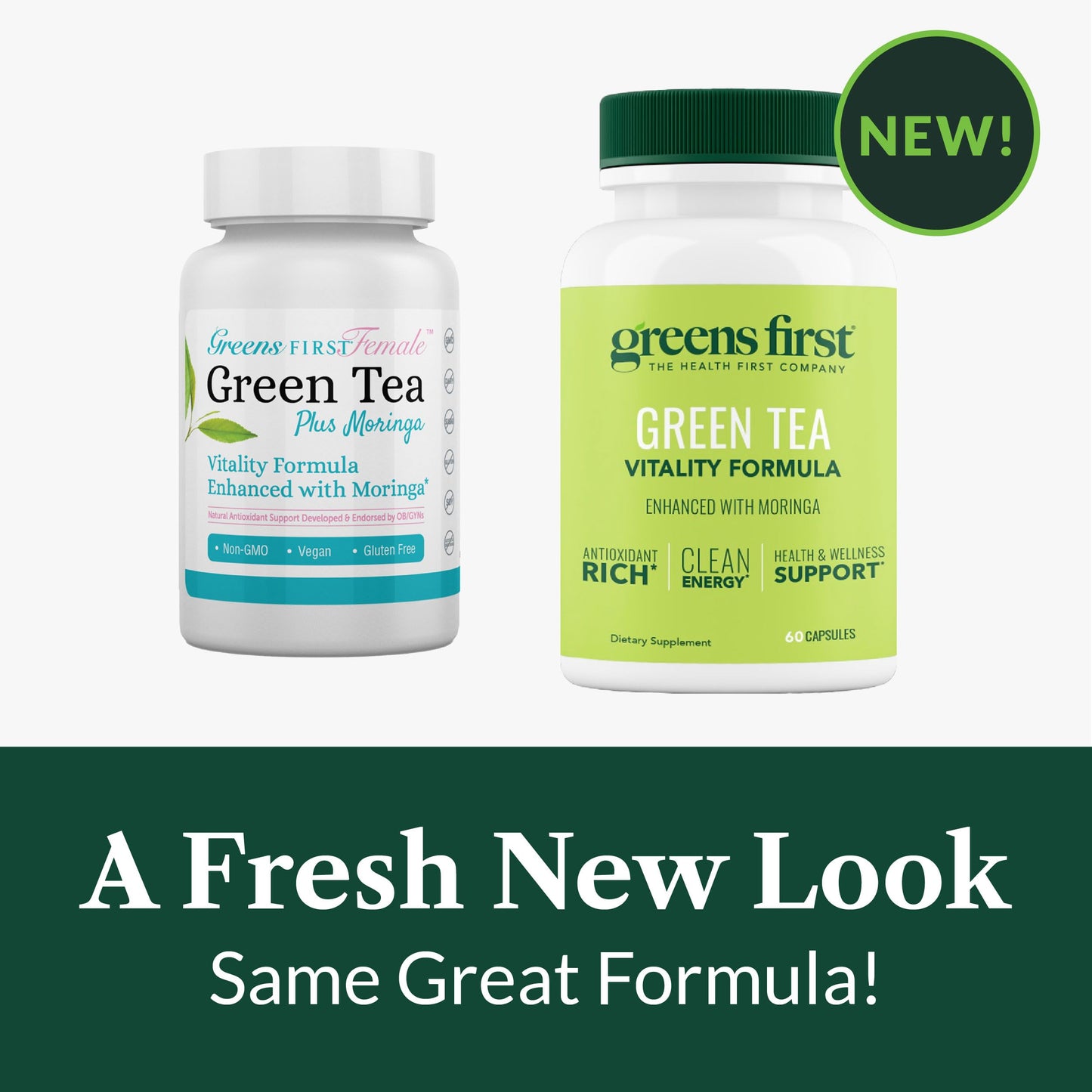 Greens First Green Tea Vitality Formula - Enhanced with Moringa - Antioxidant-Rich for Clean Energy - Vegan & Gluten-Free - 60 Capsules
