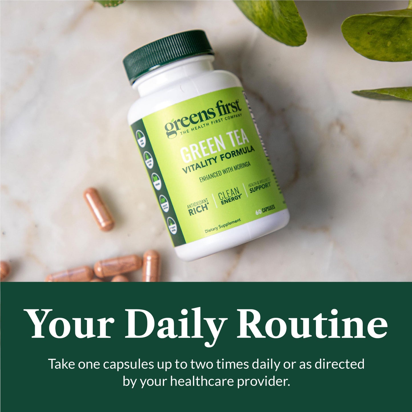 Greens First Green Tea Vitality Formula - Enhanced with Moringa - Antioxidant-Rich for Clean Energy - Vegan & Gluten-Free - 60 Capsules