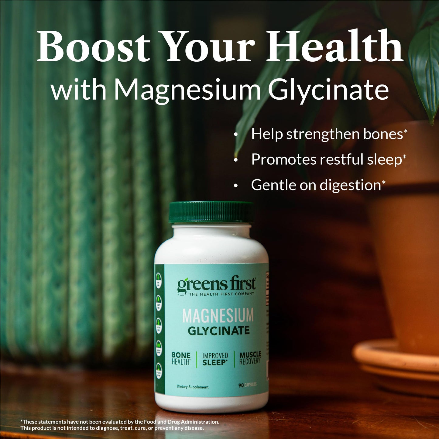 Greens First Magnesium Glycinate - Supports Heart & Muscle Health, Metabolism | 90 Veg Capsules