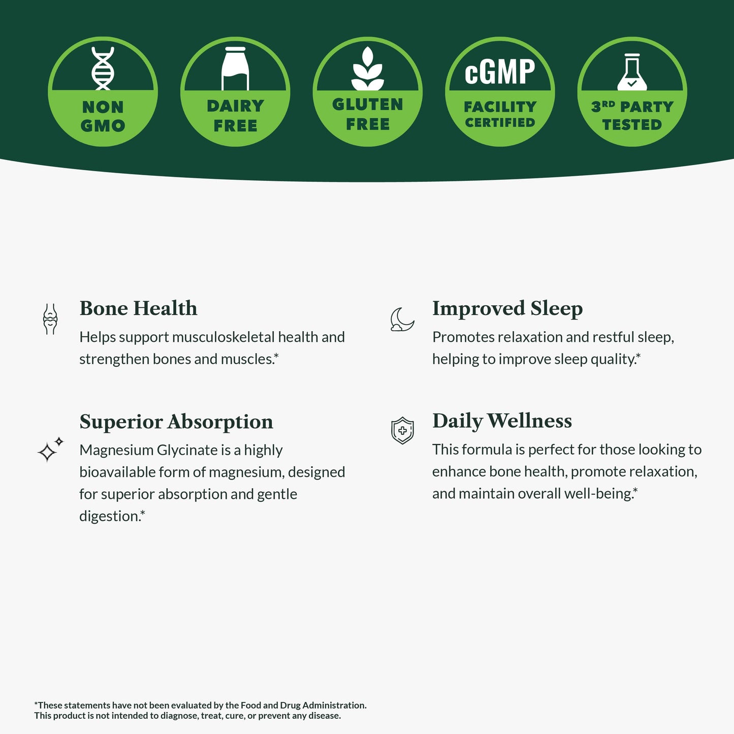 Greens First Magnesium Glycinate - Supports Heart & Muscle Health, Metabolism | 90 Veg Capsules
