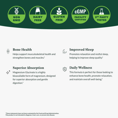 Greens First Magnesium Glycinate - Supports Heart & Muscle Health, Metabolism | 90 Veg Capsules
