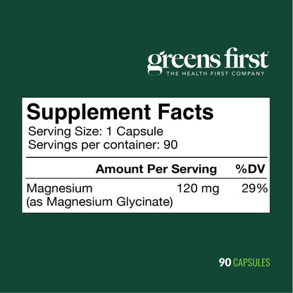 Greens First Magnesium Glycinate - Supports Heart & Muscle Health, Metabolism | 90 Veg Capsules