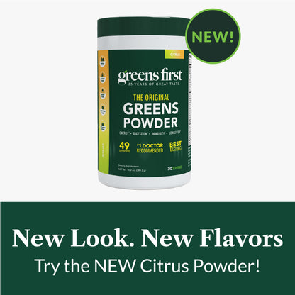 Greens First Original Greens Powder - 49 Superfoods, Prebiotics & Probiotics, Citrus, 30 Servings