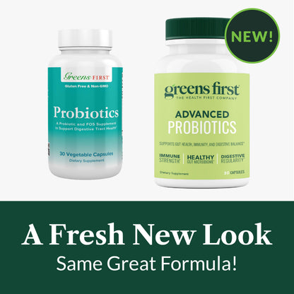 Greens First Probiotics - 20 Billion CFU, FOS Soluble Fiber - Gut Health, Skin Support - 30 Servings