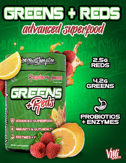 VMI Sports Greens + Reds Advanced Superfood | Immunity & Gut Health | 30 Servings (Chocolate)