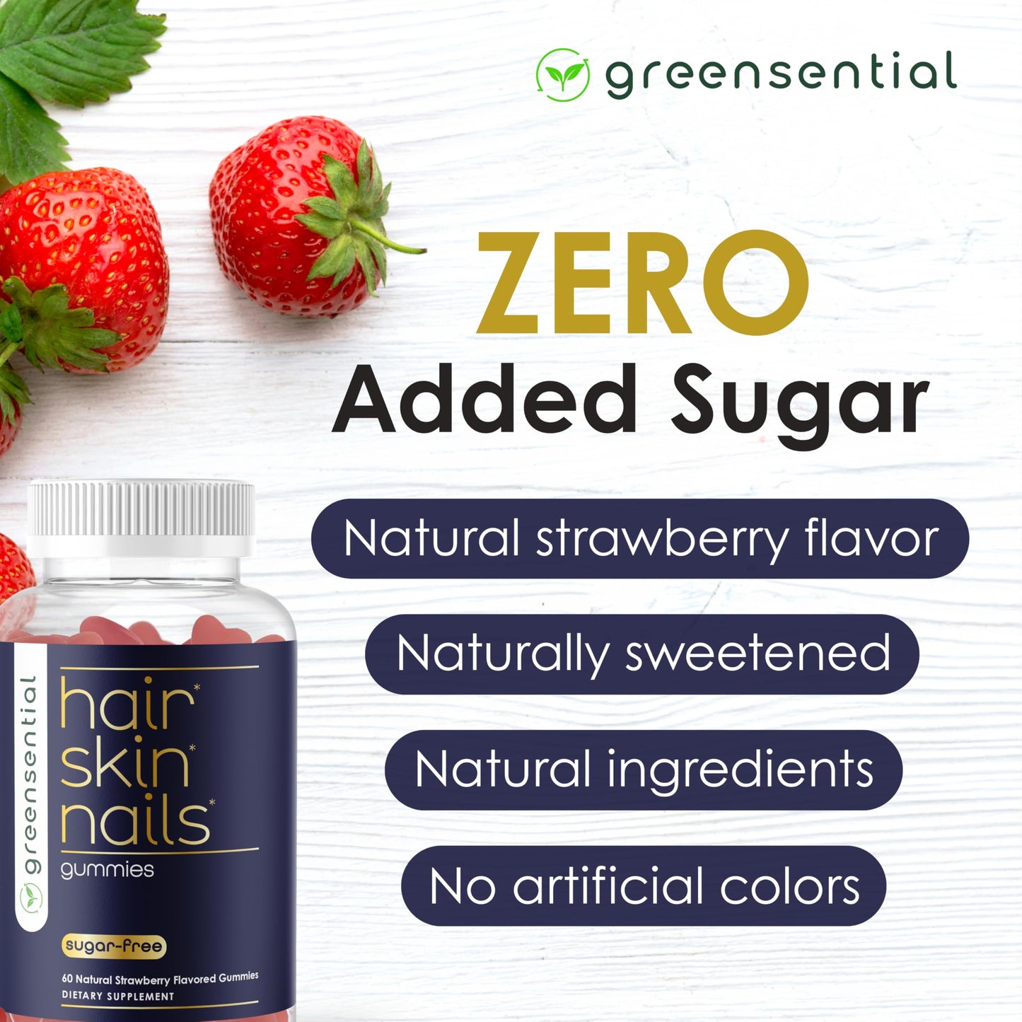 Greensential Sugar-Free Hair Skin Nails Gummies | 5,000 mcg Biotin | Vegetarian & Non-GMO | Made in USA