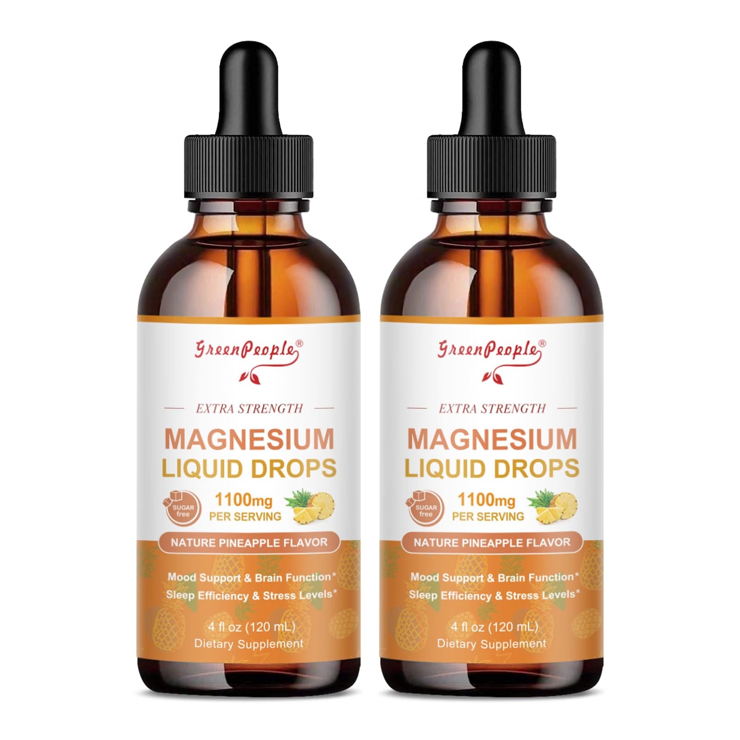 GREENPEOPLE 17-in-1 Magnesium Drops – Pineapple Flavor, 2 Pack, 4 oz