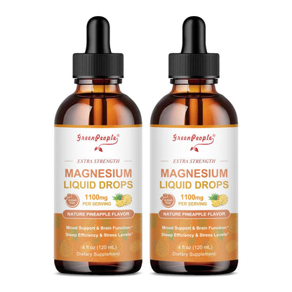 GREENPEOPLE 17-in-1 Magnesium Drops – Pineapple Flavor, 2 Pack, 4 oz