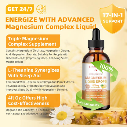 GREENPEOPLE 17-in-1 Magnesium Drops – Pineapple Flavor, 2 Pack, 4 oz