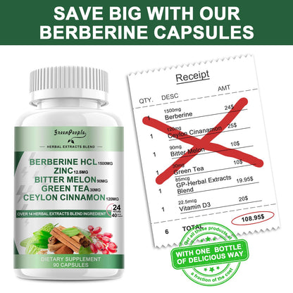 GREENPEOPLE Berberine 1500mg with Ceylon Cinnamon – AMPK & GLP-1 Activation