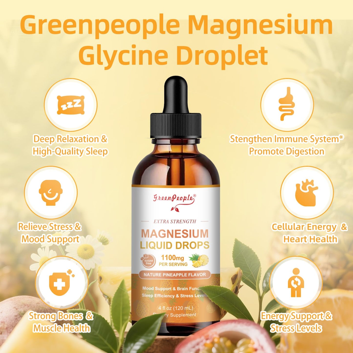 GREENPEOPLE 17-in-1 Magnesium Drops – Pineapple Flavor, 2 Pack, 4 oz
