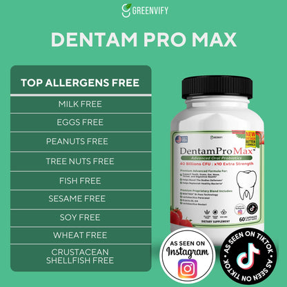 GREENVIFY DentamPro Max for Gums and Teeth Health & Fresh Breath - 40 Billion CFU Advanced Oral Probiotics for Mouth Bad Breath, Capsule Supplement (1)