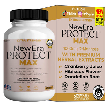 GREENVIFY New Era Protect Max Urinary Support – 60 Veggie Capsules | 1000mg D-Mannose with Cranberry, Hibiscus & Dandelion