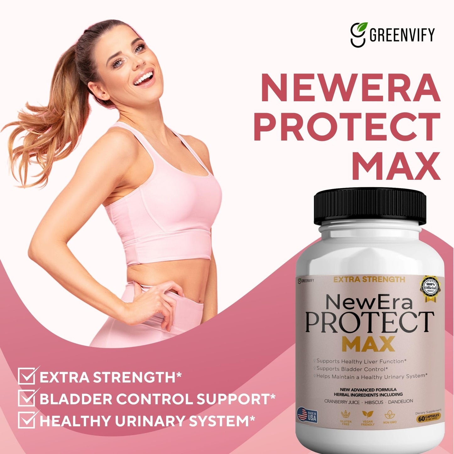 GREENVIFY New Era Protect Max Urinary Support – 60 Veggie Capsules | 1000mg D-Mannose with Cranberry, Hibiscus & Dandelion