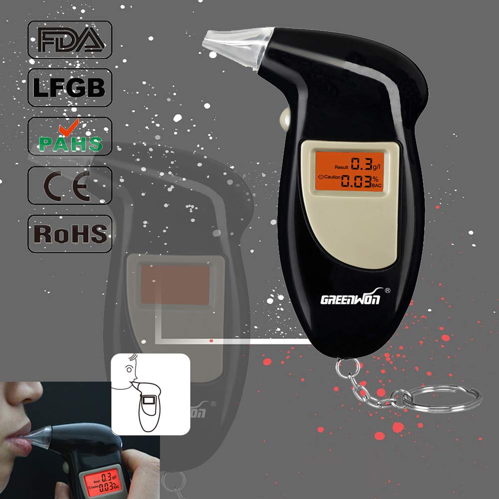 GREENWON Battery Powered Breathalyzer Keychain – Portable Digital Alcohol Tester with LCD Display | Personal Use G/Black