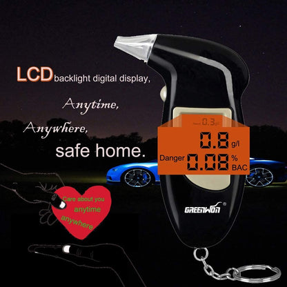 GREENWON Battery Powered Breathalyzer Keychain – Portable Digital Alcohol Tester with LCD Display | Personal Use G/Black