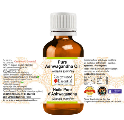 Greenwood Essential Ashwagandha Oil (Withania somnifera) – Pure, Lightweight Ayurvedic Massage Oil 15ml