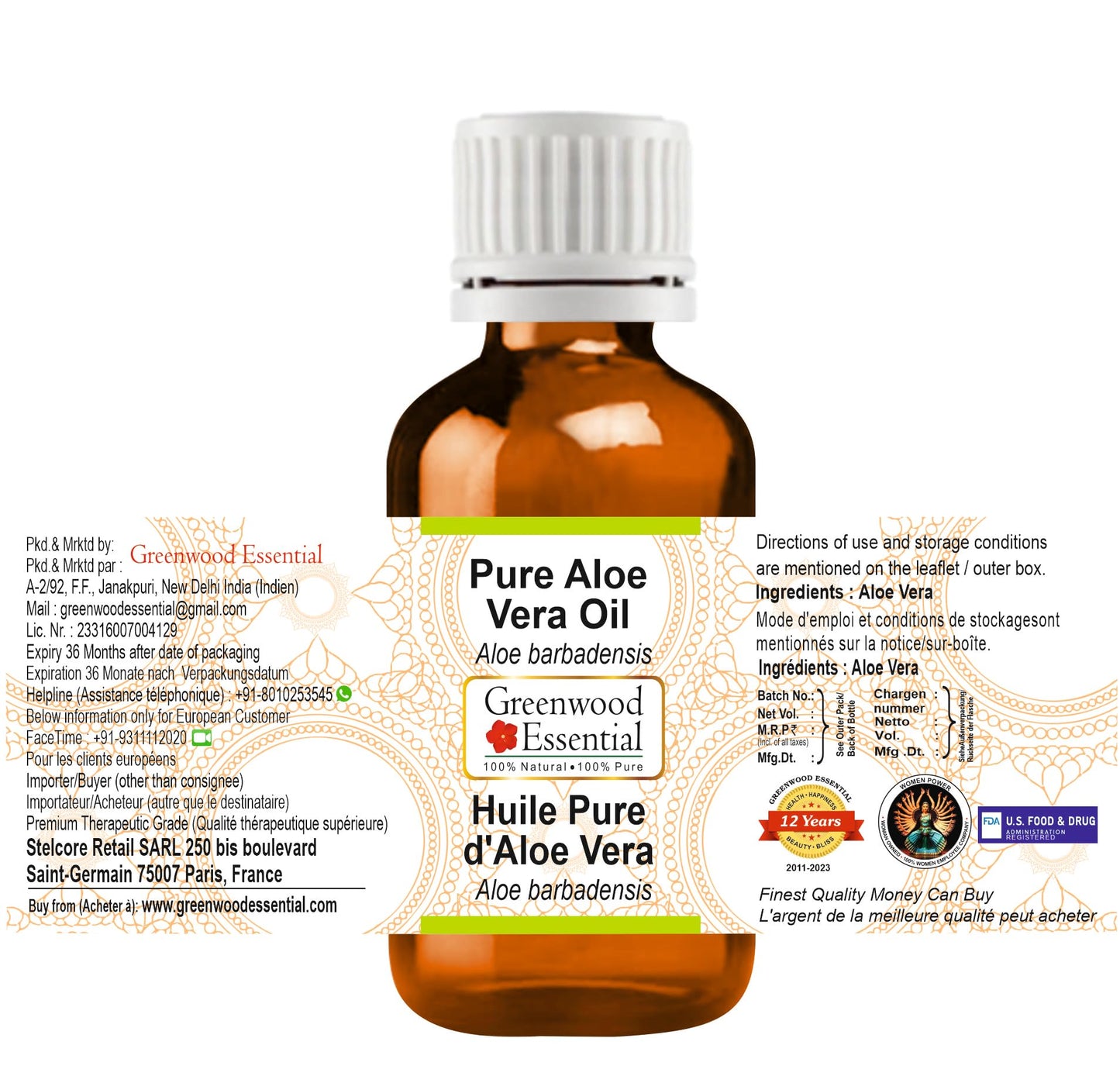 Greenwood Essential Pure Aloe Vera Oil 10ml | Therapeutic Grade, Alcohol & Solvent Free