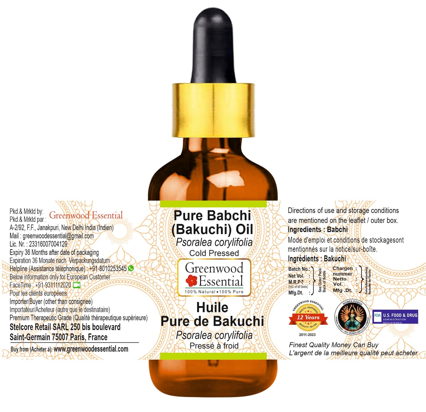 Greenwood Essential Babchi Oil (Bakuchi) 5ml – Cold-Pressed, Pure Skincare & Haircare