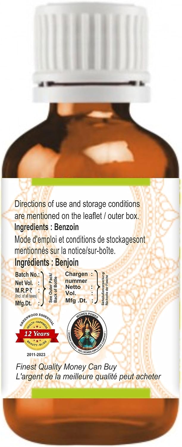 Greenwood Essential Benzoin Essential Oil (Styrax Benzoin) — Pure, Steam-Distilled, 100ml × 2