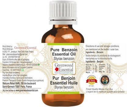 Greenwood Essential Benzoin Essential Oil (Styrax Benzoin) — Pure, Steam-Distilled, 100ml × 2