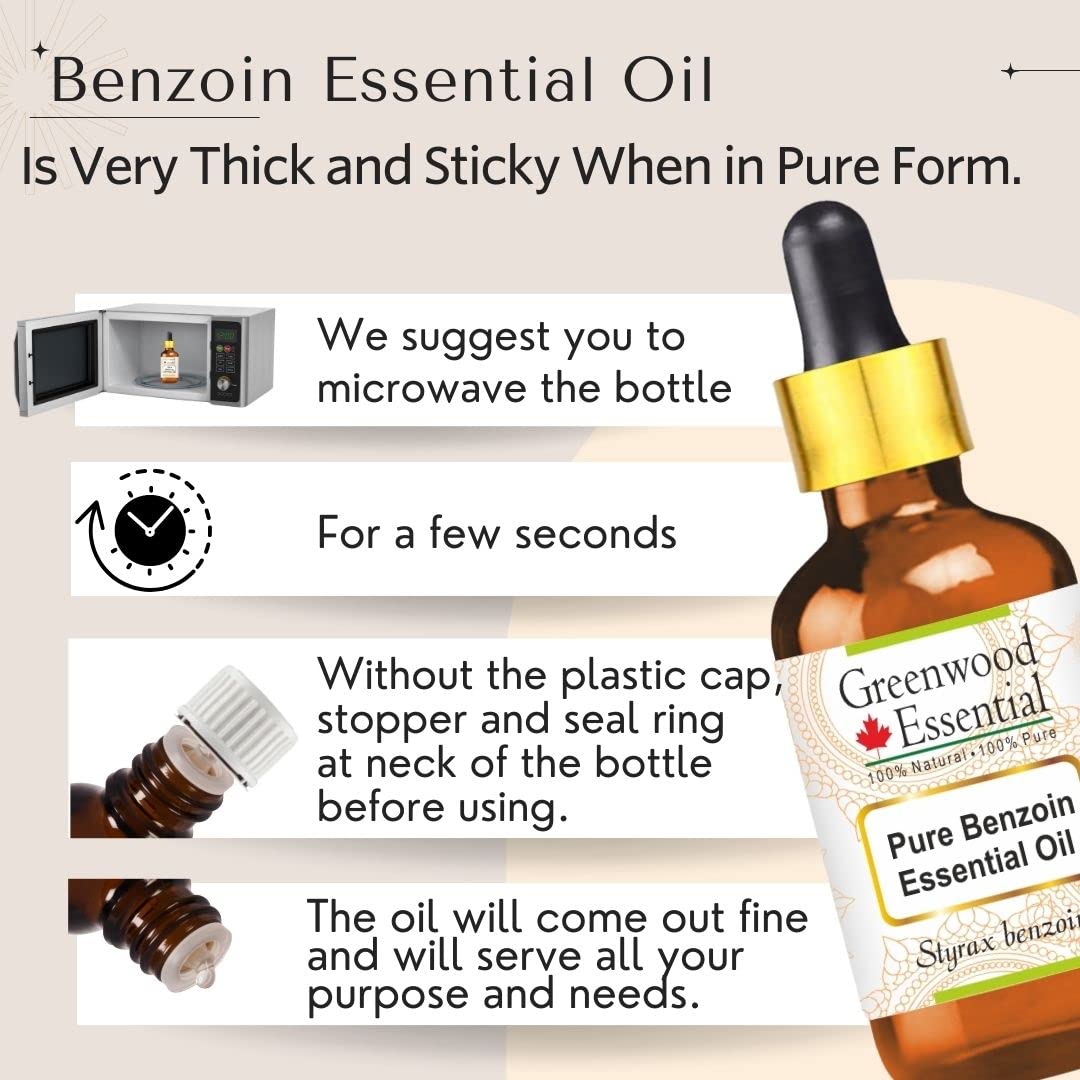 Greenwood Essential Benzoin Essential Oil (Styrax Benzoin) — Pure, Steam-Distilled, 100ml × 2
