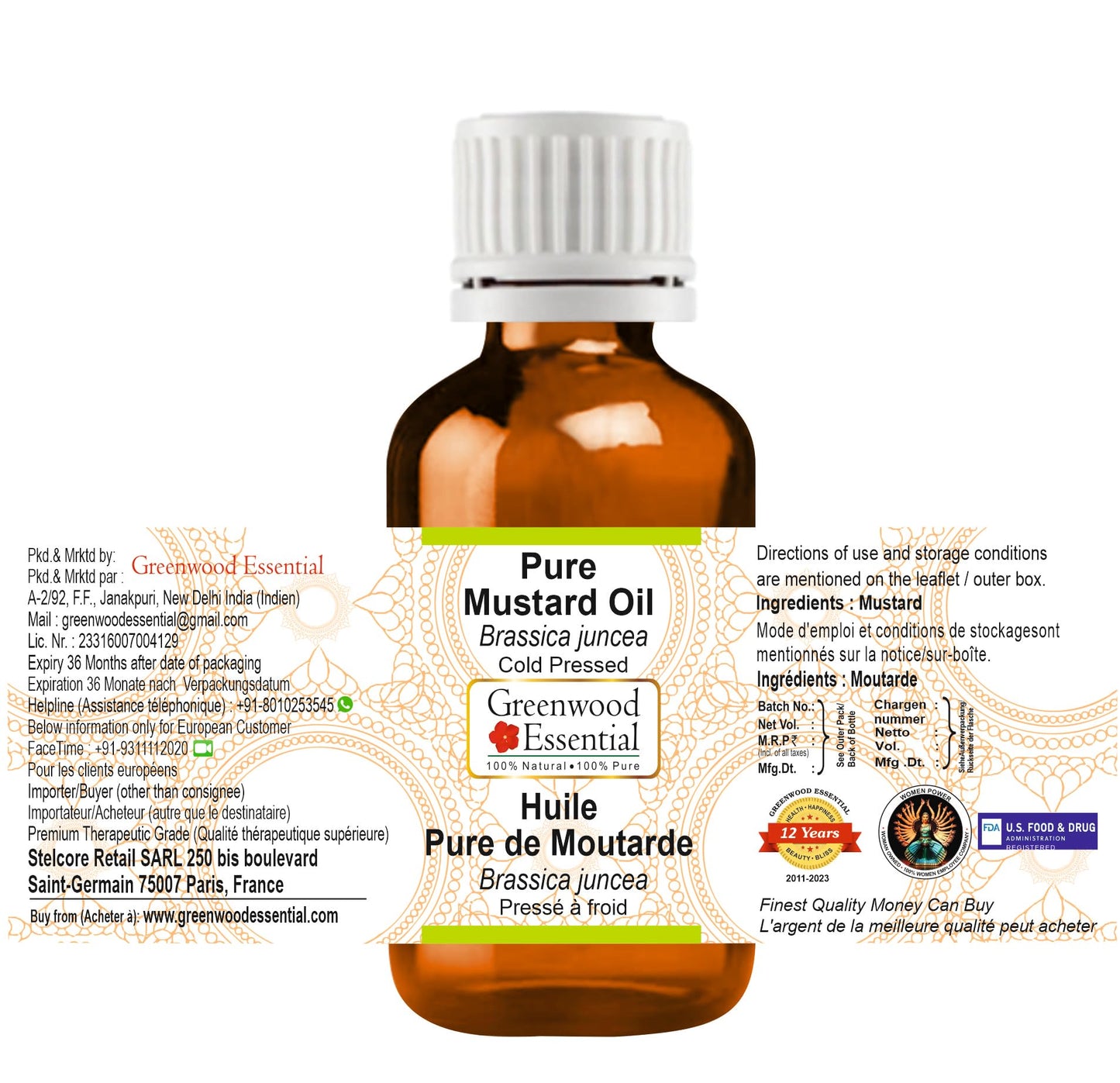 Greenwood Essential Mustard Oil (15ml) | Cold-Pressed Carrier Oil for Skin, Massage & DIY Care