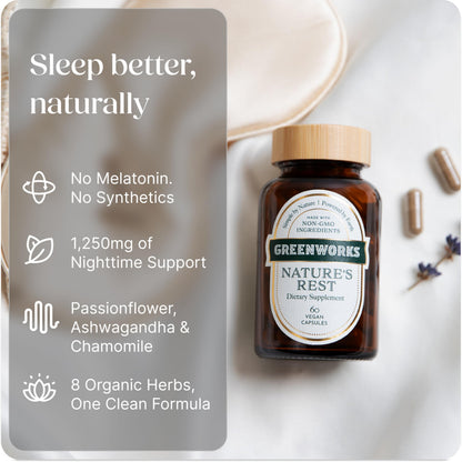 Greenworks Nature's Rest Melatonin-Free Sleep Aid | Organic Herbal Blend (60 Count)