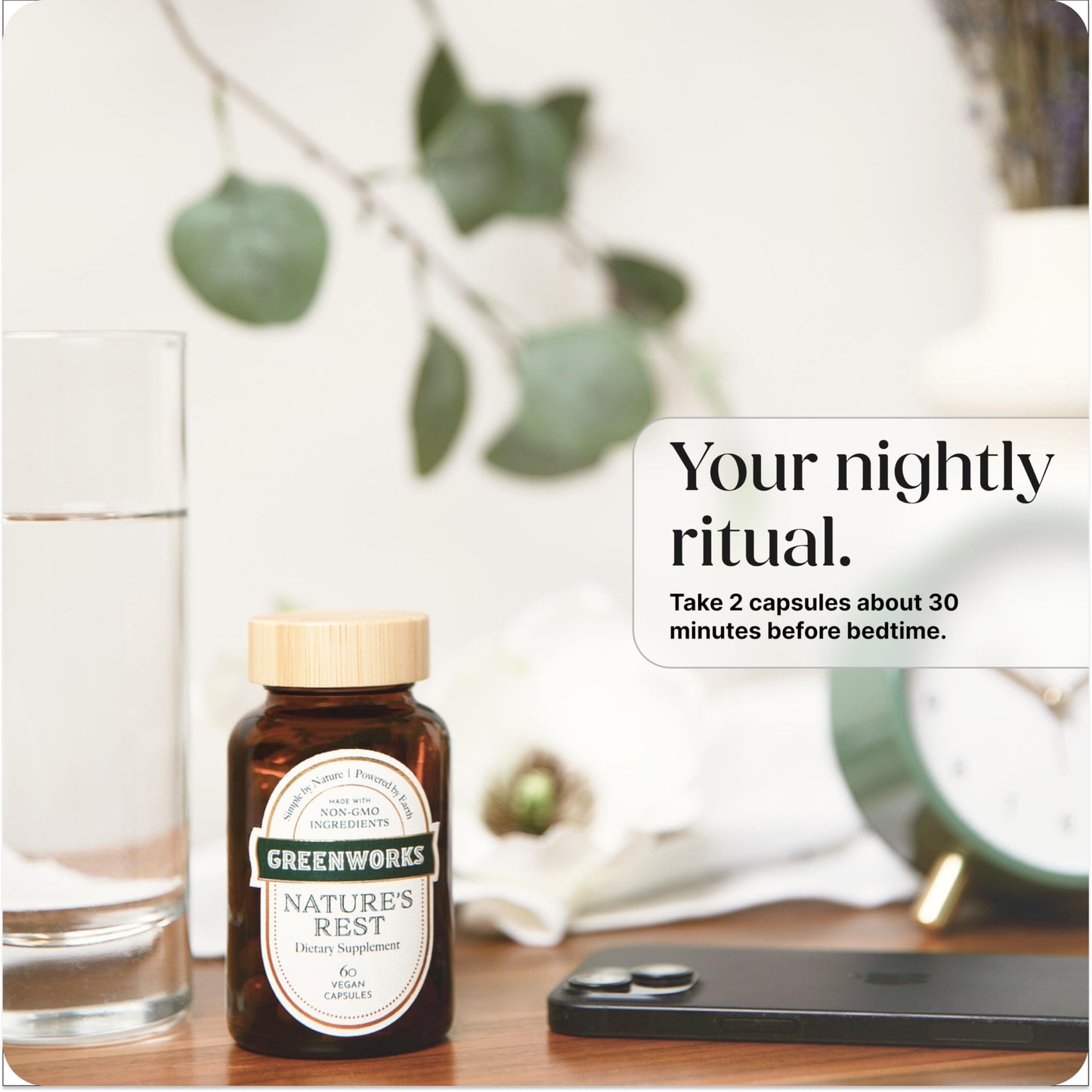Greenworks Nature's Rest Melatonin-Free Sleep Aid | Organic Herbal Blend (60 Count)