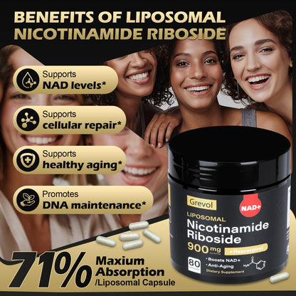 Grevol TureNAD Liposomal Nicotinamide Riboside with Resveratrol and Quercetin - 80 Capsules