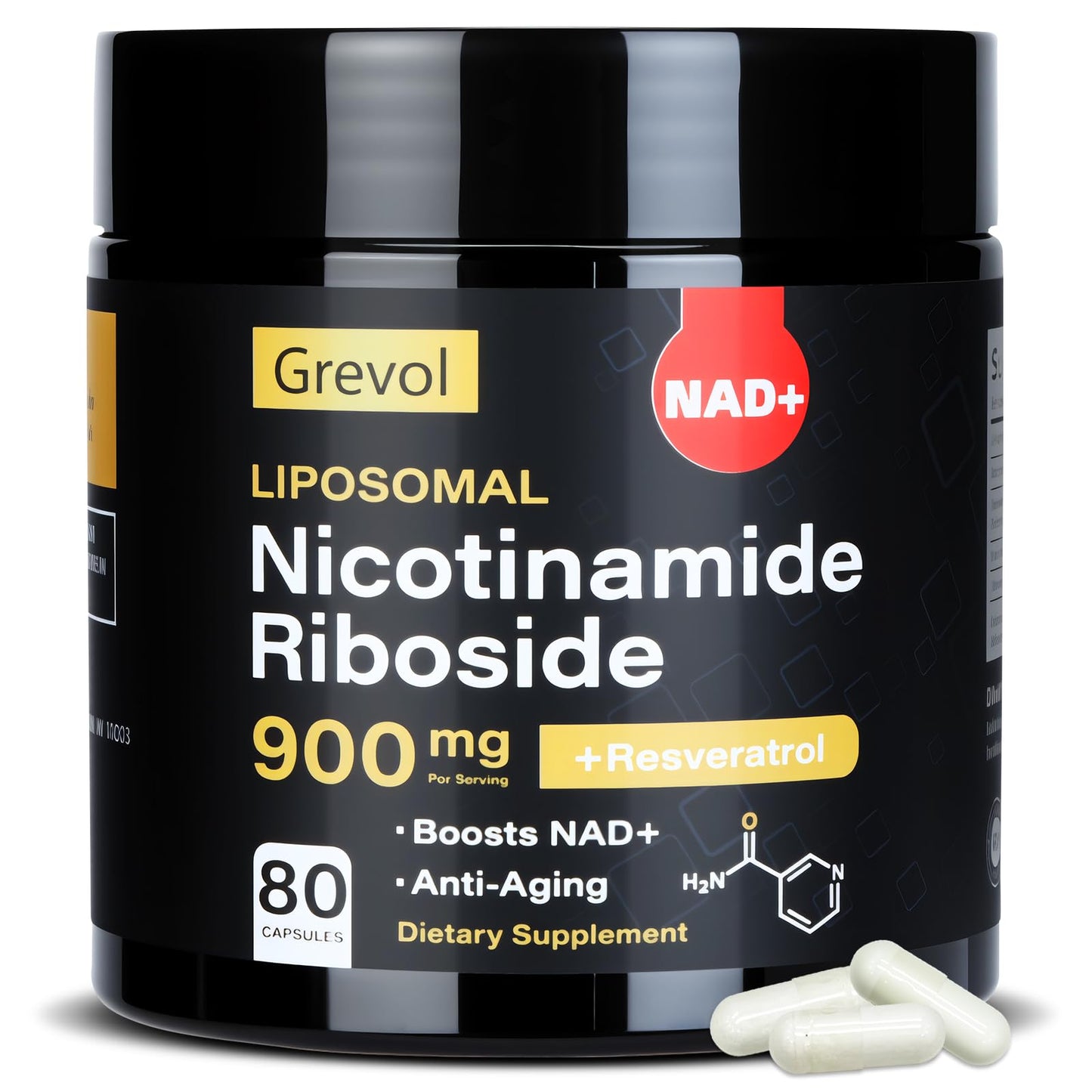 Grevol TureNAD Liposomal Nicotinamide Riboside with Resveratrol and Quercetin - 80 Capsules