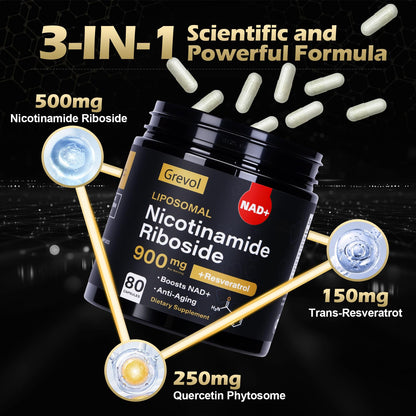 Grevol TureNAD Liposomal Nicotinamide Riboside with Resveratrol and Quercetin - 80 Capsules