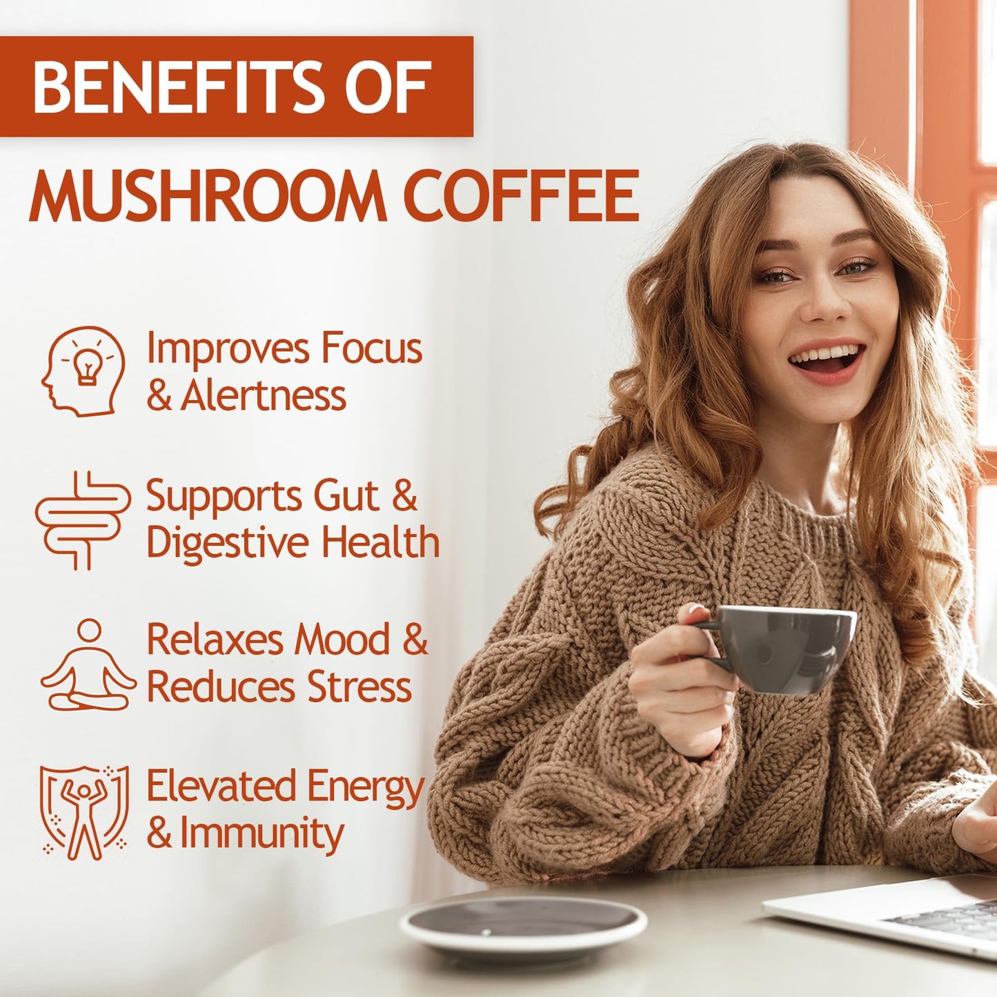 GRGTP Mushroom Coffee - 6 Adaptogens, Jitter-Free Energy, 45 Servings