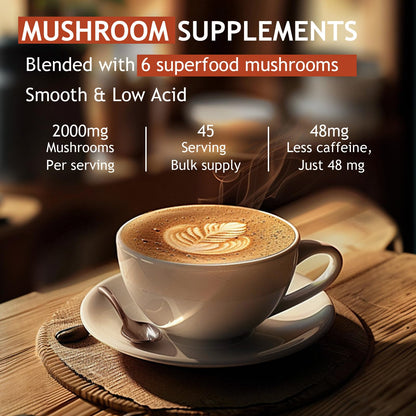 GRGTP Mushroom Coffee - 6 Adaptogens, Jitter-Free Energy, 45 Servings