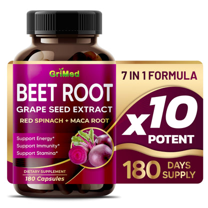 GriMed Beet Root with Grape Seed Extract, Maca Root, Red Spinach & Ashwagandha – 180 Vegetable Capsules