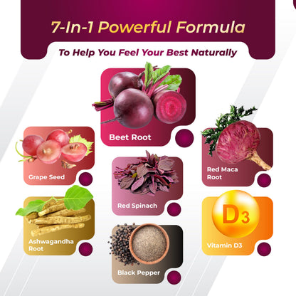 GriMed Beet Root with Grape Seed Extract, Maca Root, Red Spinach & Ashwagandha – 180 Vegetable Capsules