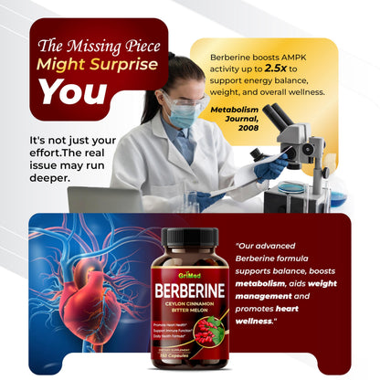 GriMed Berberine 9,500mg + Cinnamon & Bitter Melon — Immune Support | USA Made