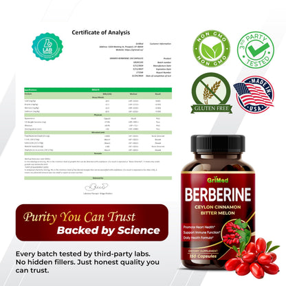 GriMed Berberine 9,500mg + Cinnamon & Bitter Melon — Immune Support | USA Made
