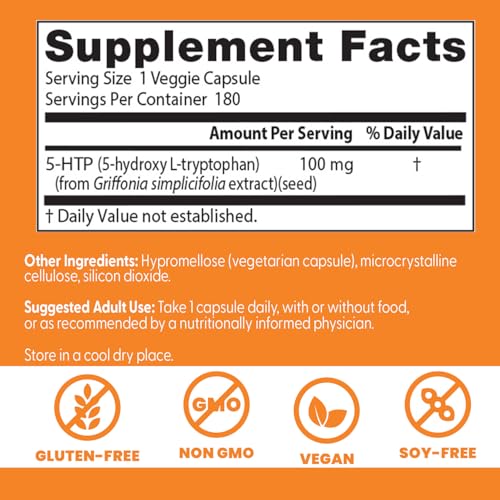 Doctor's Best 5-HTP - Supports Mental & Emotional Well-Being - Non-GMO, Gluten Free, Soy Free, Vegan - 180 Veggie Caps
