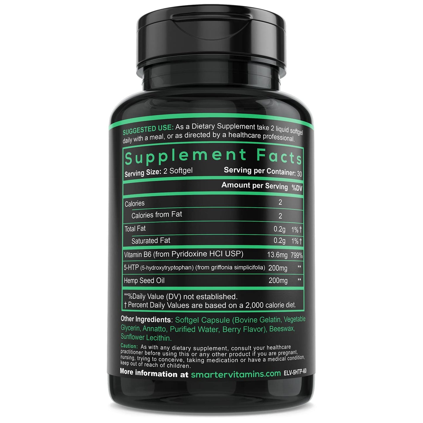 200mg 5-HTP + Vitamin B6 – Extended Time Release, 60 Softgels, 30 Servings
